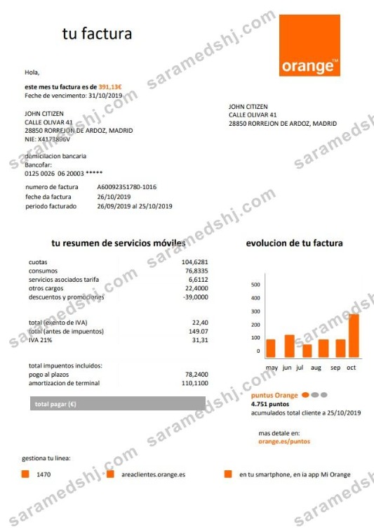 Spain Orange easy fillable utility bill template in Word and PDF format